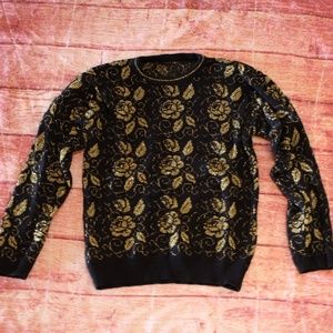 Vintage Black Gold Rose Long Sleeved Knit Sweater
